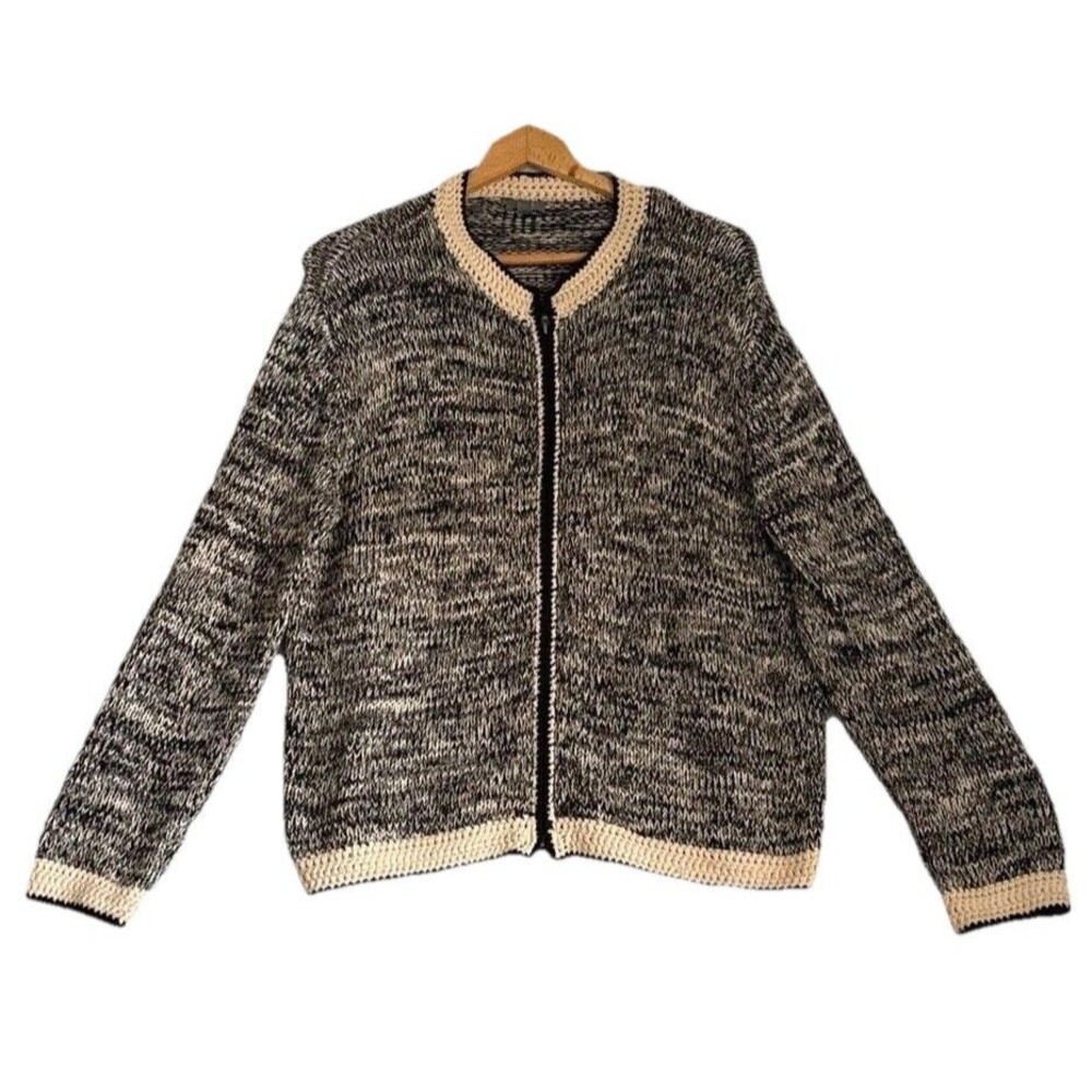 J. Jill Women's Cardigan Sweater Size M Black Cream Zip Front Knit Capes 2026